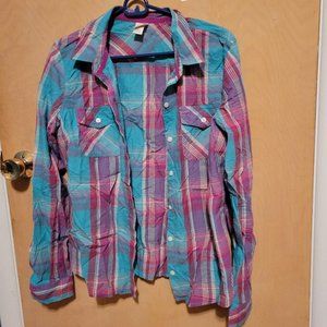 Mossimo Aqua/Blue, Purple Long Sleeved, Size- Large, 100 Percent Cotton